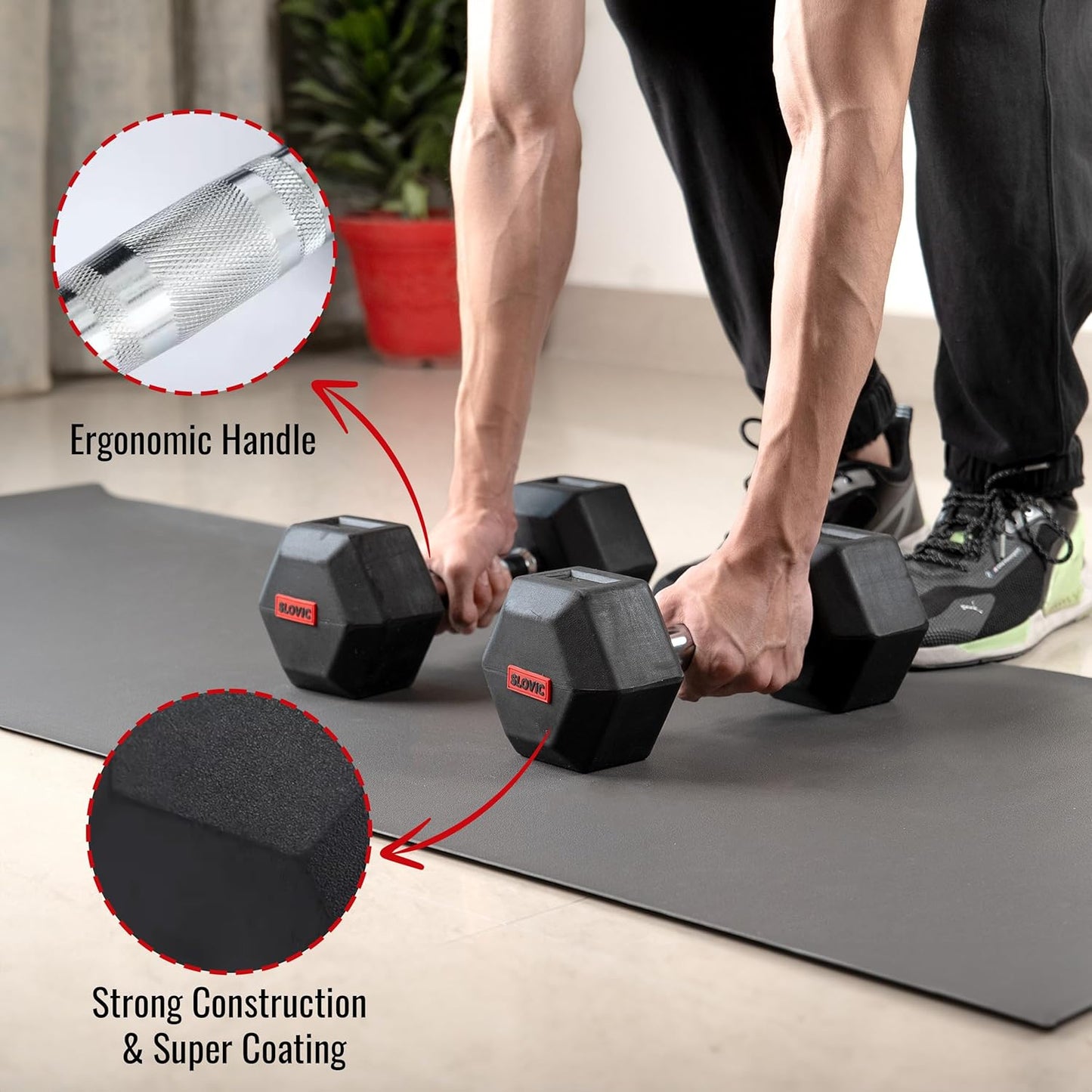 Dumbbells Rubber Insulated Anti Skid